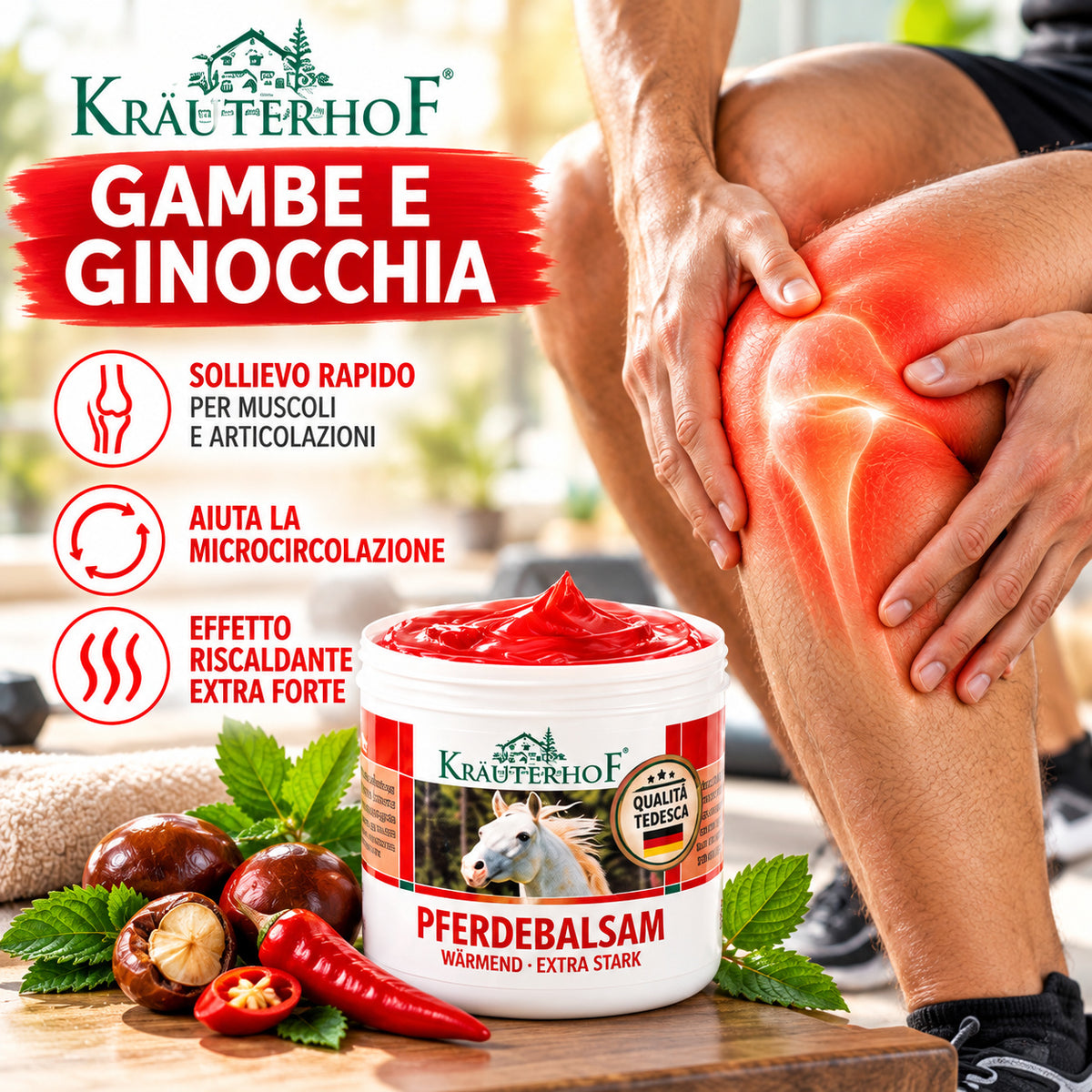 Krauterhof Gel Balsamo Cavallo Scaldante crema massaggio professionale pferdebalsam