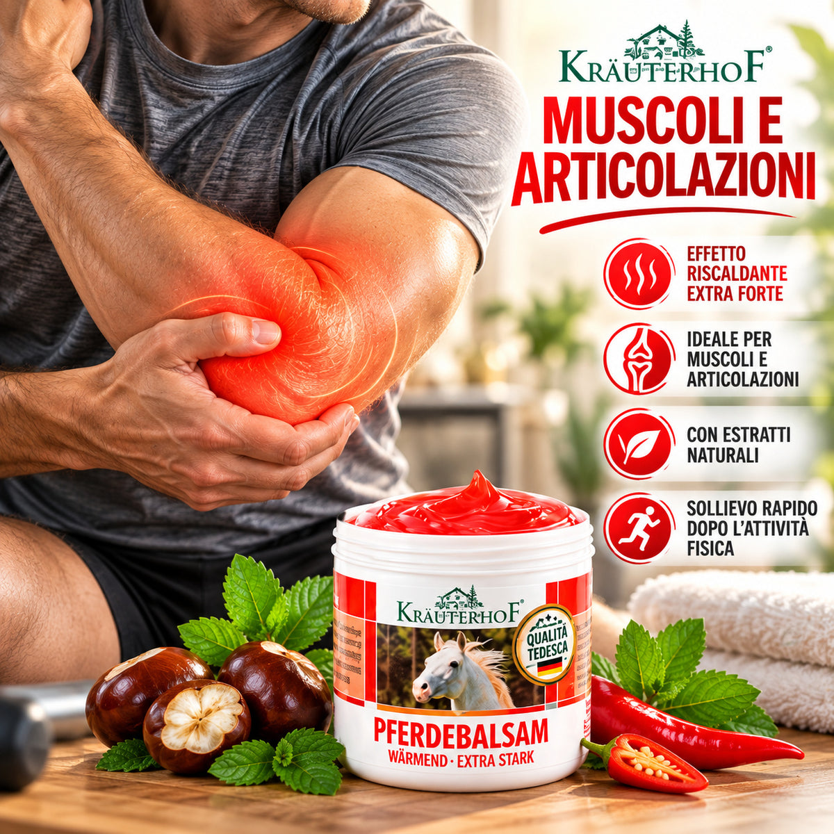 Krauterhof Gel Balsamo Cavallo Scaldante crema massaggio professionale pferdebalsam