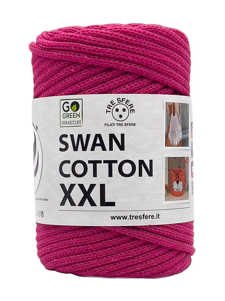 Cordino Uncinetto Cotone XXL 250g Swan Filato 70% Cotone 30% Poliestere 4 mm per Borse Cestini Fai da Te Morbido Resistente - FUCSIA