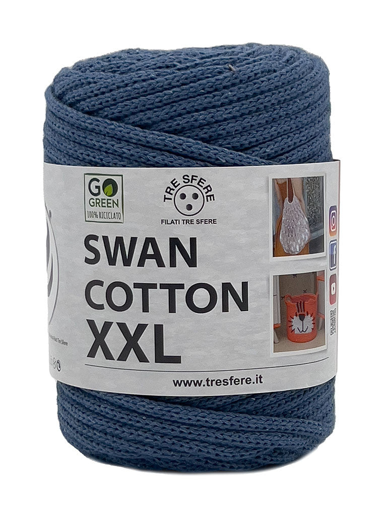 Cordino Uncinetto Cotone XXL 250g Swan Filato 70% Cotone 30% Poliestere 4 mm per Borse Cestini Fai da Te Morbido Resistente - JEANS