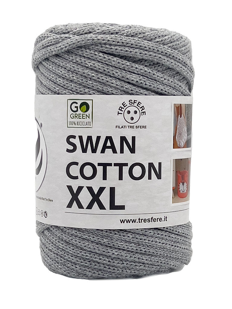 Cordino Uncinetto Cotone XXL 250g Swan Filato 70% Cotone 30% Poliestere 4 mm per Borse Cestini Fai da Te Morbido Resistente - Grigio