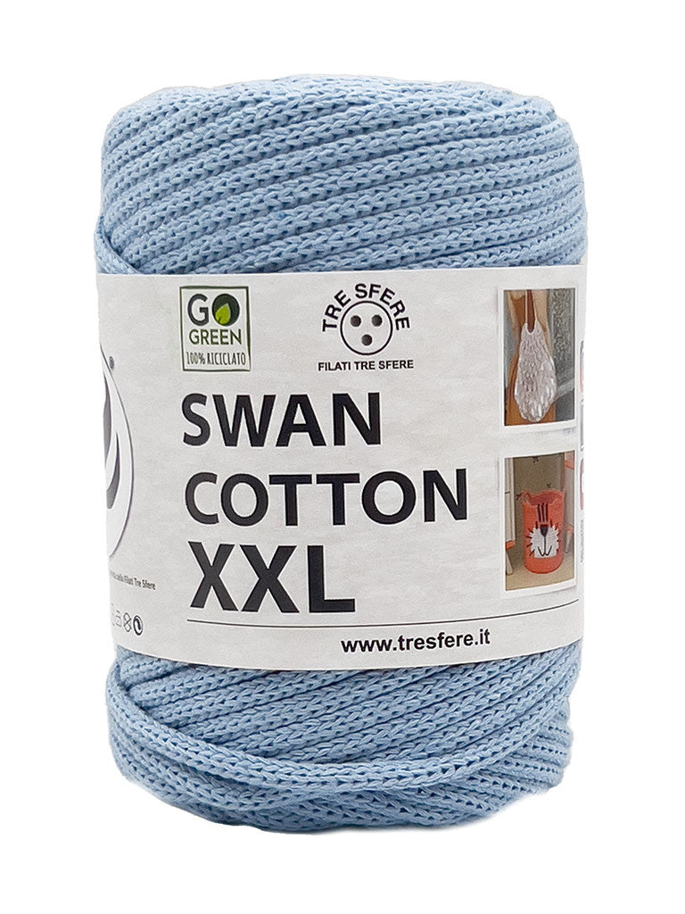 Cordino Uncinetto Cotone XXL 250g Swan Filato 70% Cotone 30% Poliestere 4 mm per Borse Cestini Fai da Te Morbido Resistente - AZZURRO BABY