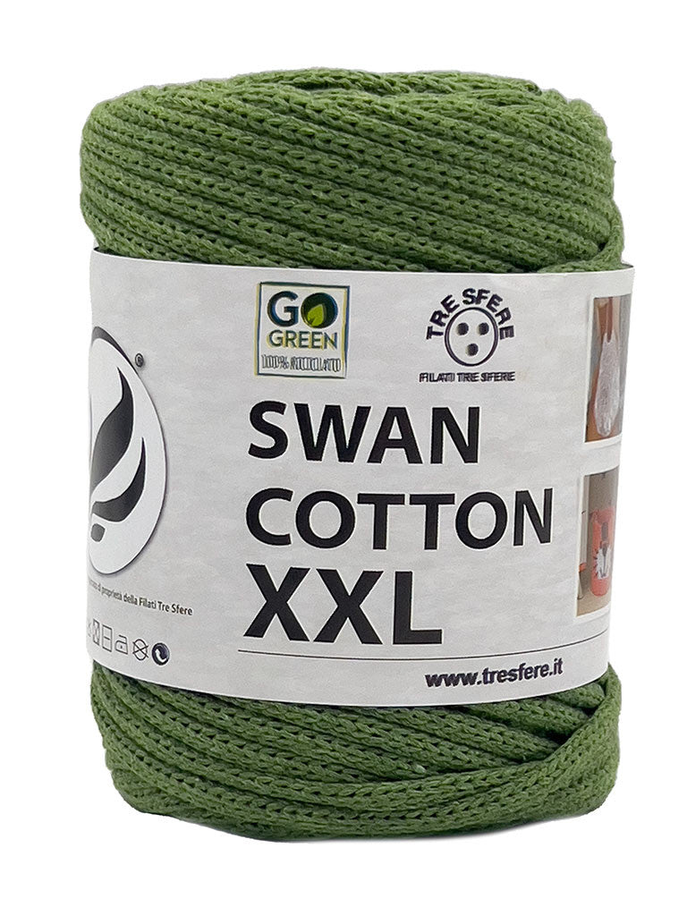 Cordino Uncinetto Cotone XXL 250g Swan Filato 70% Cotone 30% Poliestere 4 mm per Borse Cestini Fai da Te Morbido Resistente - VERDE OLIVA
