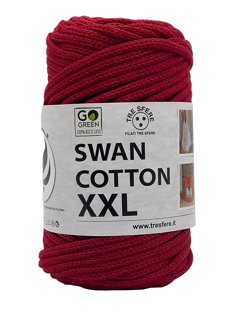 Cordino Uncinetto Cotone XXL 250g Swan Filato 70% Cotone 30% Poliestere 4 mm per Borse Cestini Fai da Te Morbido Resistente - Rosso