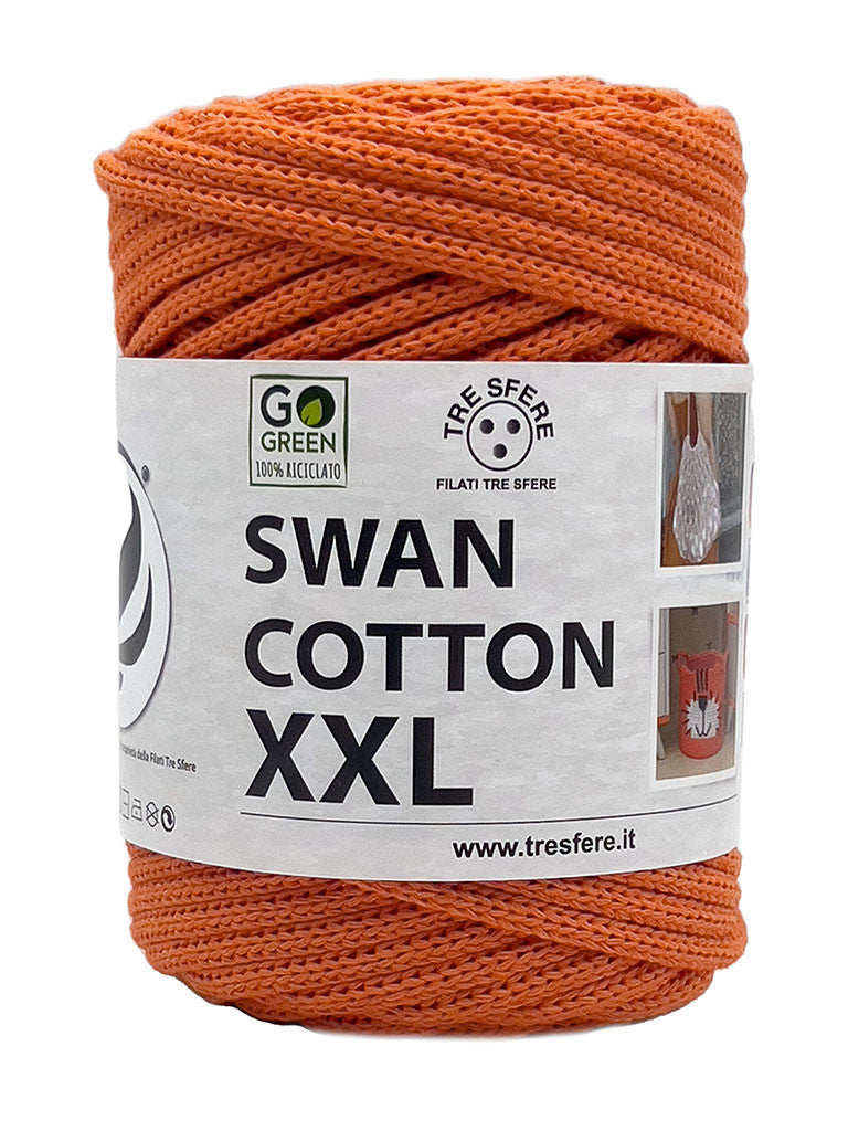 Cordino Uncinetto Cotone XXL 250g Swan Filato 70% Cotone 30% Poliestere 4 mm per Borse Cestini Fai da Te Morbido Resistente - ARANCIO