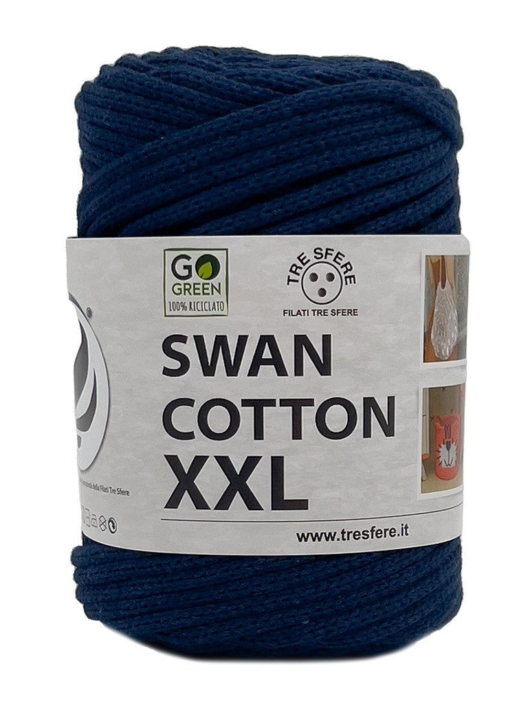 Cordino Uncinetto Cotone XXL 250g Swan Filato 70% Cotone 30% Poliestere 4 mm per Borse Cestini Fai da Te Morbido Resistente - BLU NAVY