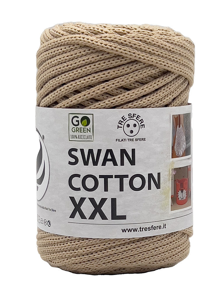 Cordino Uncinetto Cotone XXL 250g Swan Filato 70% Cotone 30% Poliestere 4 mm per Borse Cestini Fai da Te Morbido Resistente - Beige