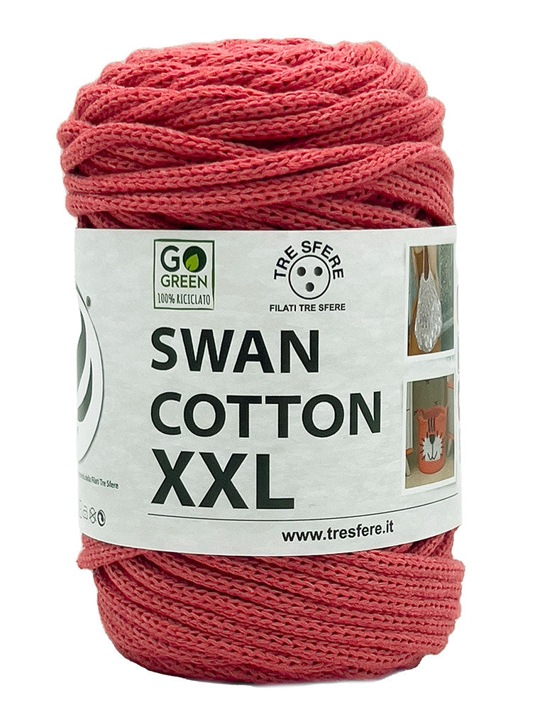 Cordino Uncinetto Cotone XXL 250g Swan Filato 70% Cotone 30% Poliestere 4 mm per Borse Cestini Fai da Te Morbido Resistente - CORALLO