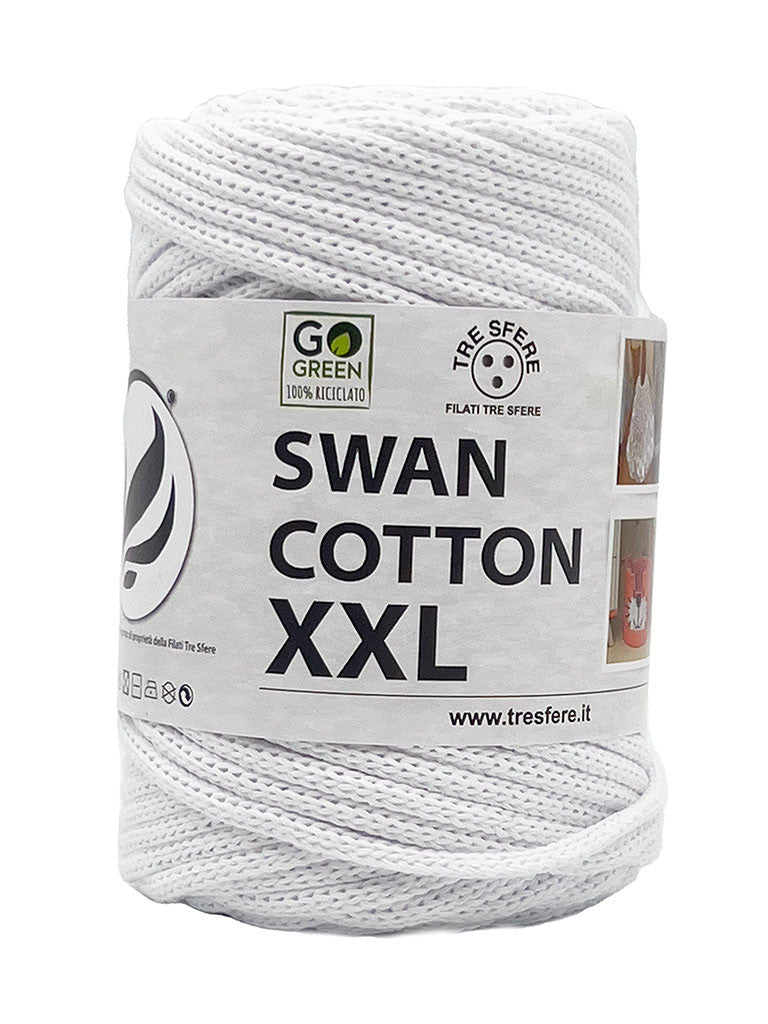 Cordino Uncinetto Cotone XXL 250g Swan Filato 70% Cotone 30% Poliestere 4 mm per Borse Cestini Fai da Te Morbido Resistente - Bianco