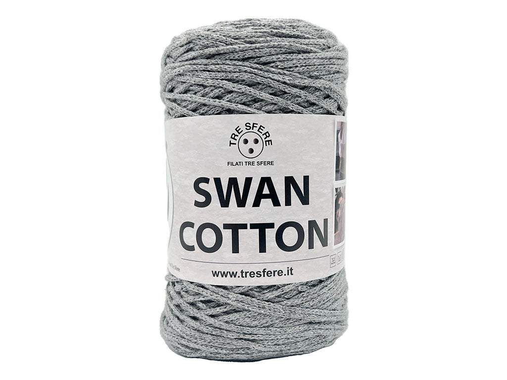 Cordino Uncinetto Cotone 250g Swan Filato 70% Cotone 30% Poliestere 2 mm per Borse Cestini Accessori Fai da Te - Grigio