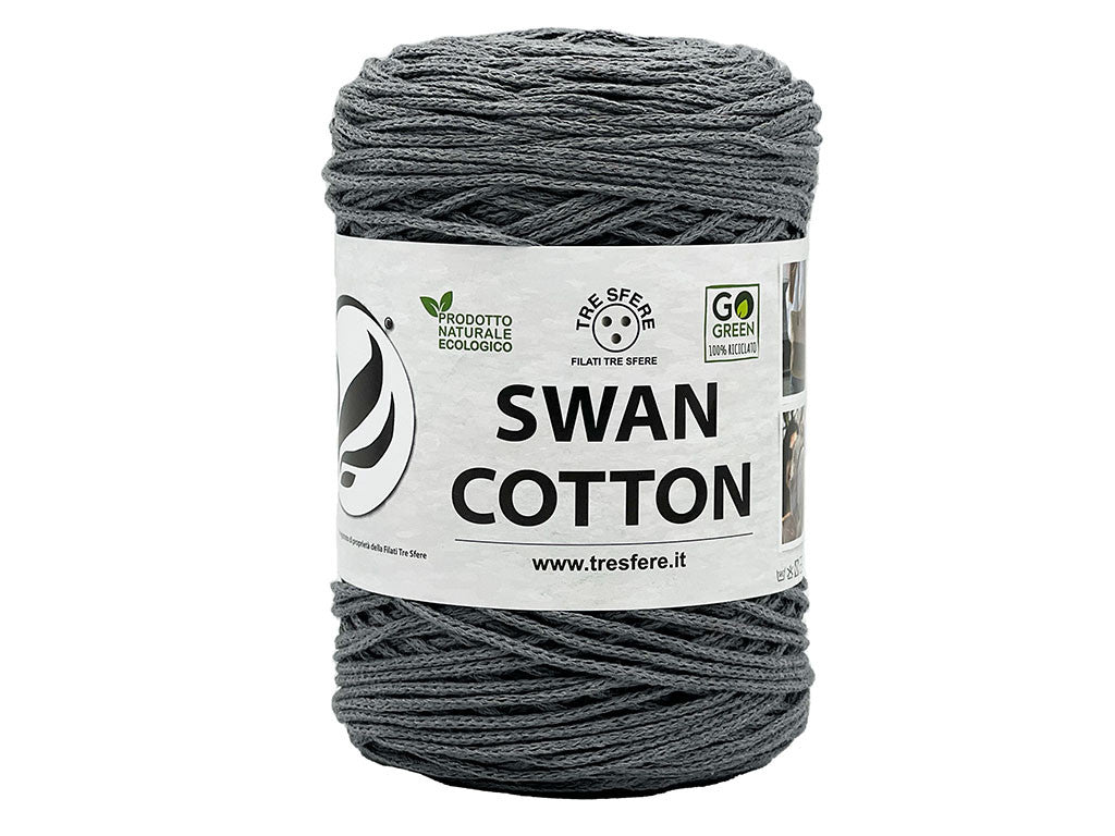 Cordino Uncinetto Cotone 250g Swan Filato 70% Cotone 30% Poliestere 2 mm per Borse Cestini Accessori Fai da Te - Grigio Scuro