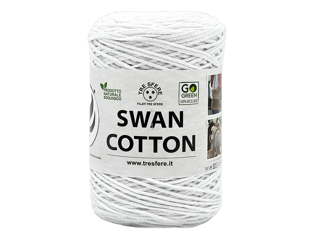 Cordino Uncinetto Cotone 250g Swan Filato 70% Cotone 30% Poliestere 2 mm per Borse Cestini Accessori Fai da Te - Bianco