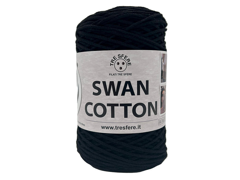 Cordino Uncinetto Cotone 250g Swan Filato 70% Cotone 30% Poliestere 2 mm per Borse Cestini Accessori Fai da Te - Nero