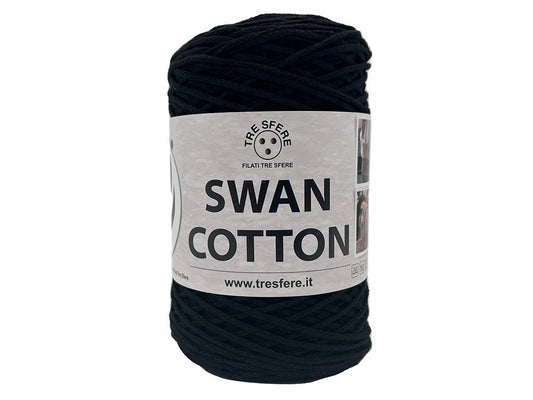 Cordino Uncinetto Cotone 250g Swan Filato 70% Cotone 30% Poliestere 2 mm per Borse Cestini Accessori Fai da Te - Nero