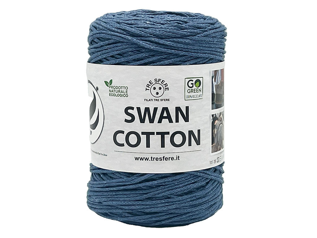 Cordino Uncinetto Cotone 250g Swan Filato 70% Cotone 30% Poliestere 2 mm per Borse Cestini Accessori Fai da Te - JEANS