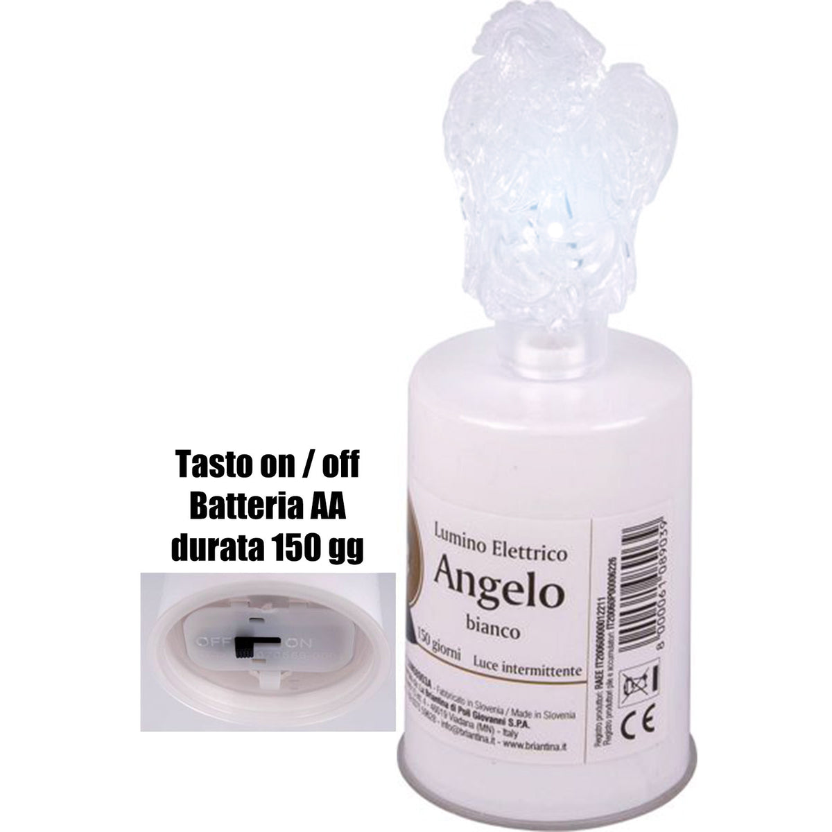 Zm Market Lumino Elettrico a Led Stilo Pacis, Durata 150 Giorni, bianca con Luce Intermittente bianca, dimensioni 13x5.2 cm